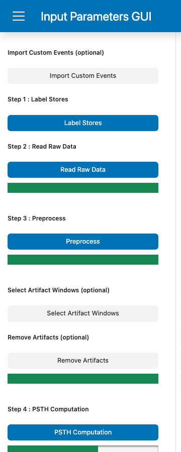 GuPPy homepage sidebar with the PSTH Computation progress bar partially filled